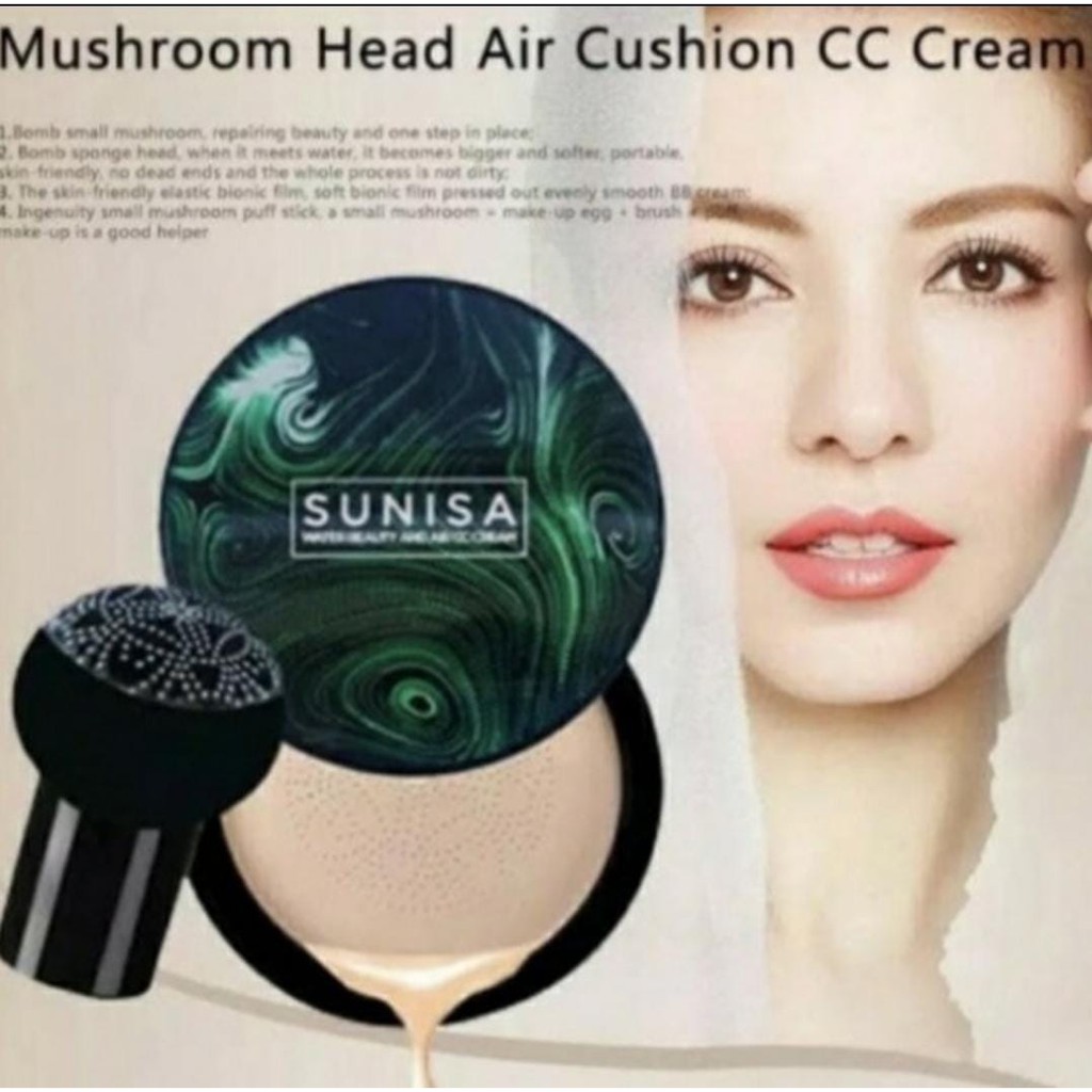 Bedak Sunisa Water Beauty And Air Cc Cream Foundation BB Cream With Mushroom Sponge - Waterproff Tahan Lama Foundation Berkualitas BB CC Cream Viral Korea Make Up ORIGINAL 100%