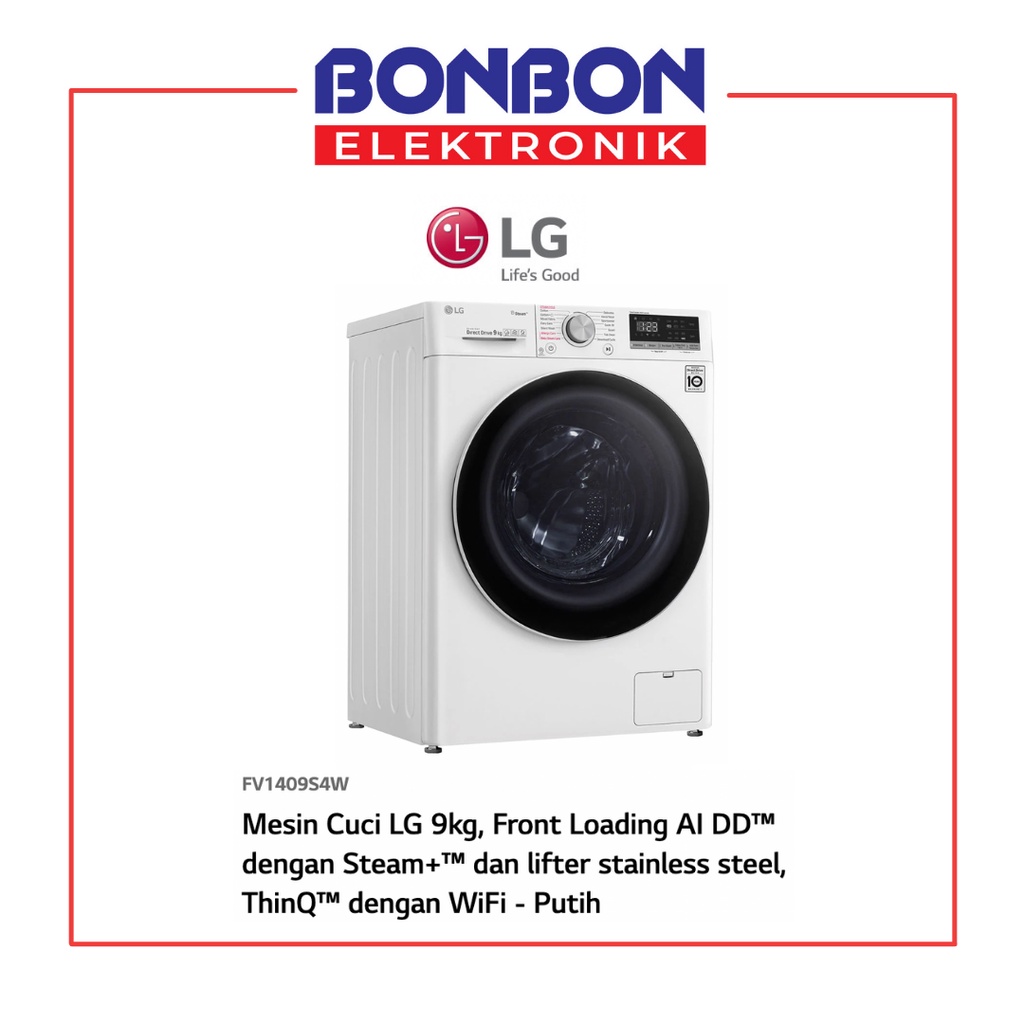 LG Mesin Cuci Front Loading 9KG FV1409S4W Inverter Smart ThinQ Wifi
