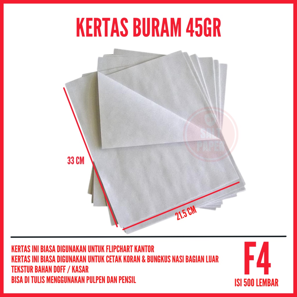 

Kertas Buram F4 1 Rim isi 500 lembar / Kertas Buram F4