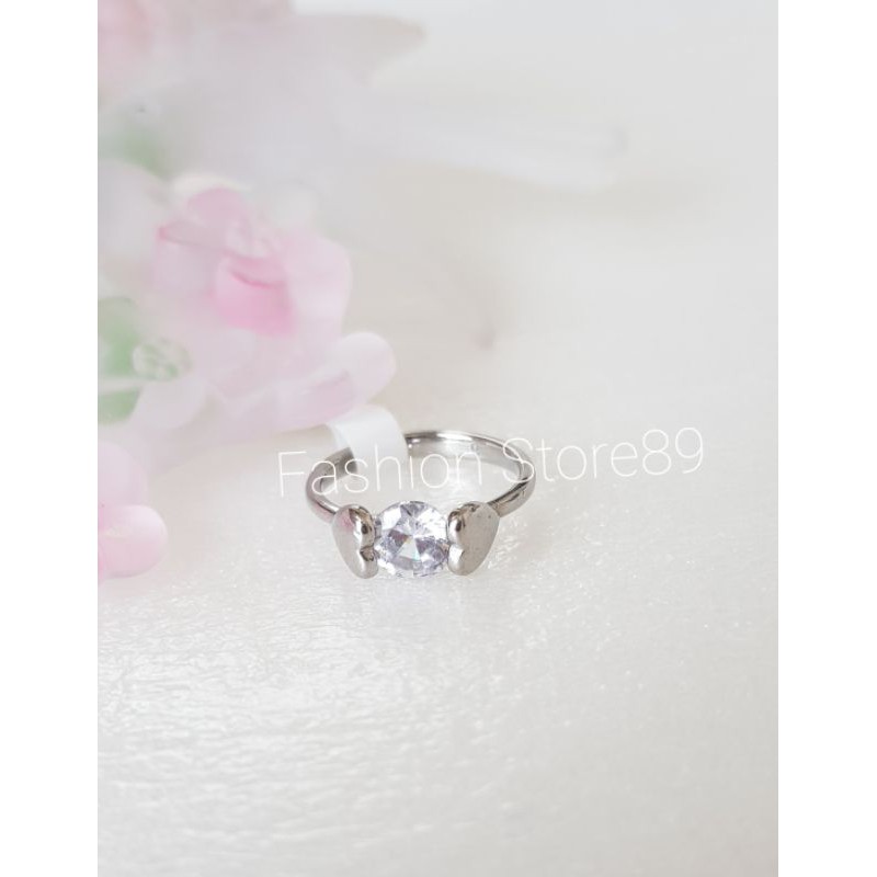 Cincin love titanium silver love2 permata putih Titanium bestquality bestseller import cincin white