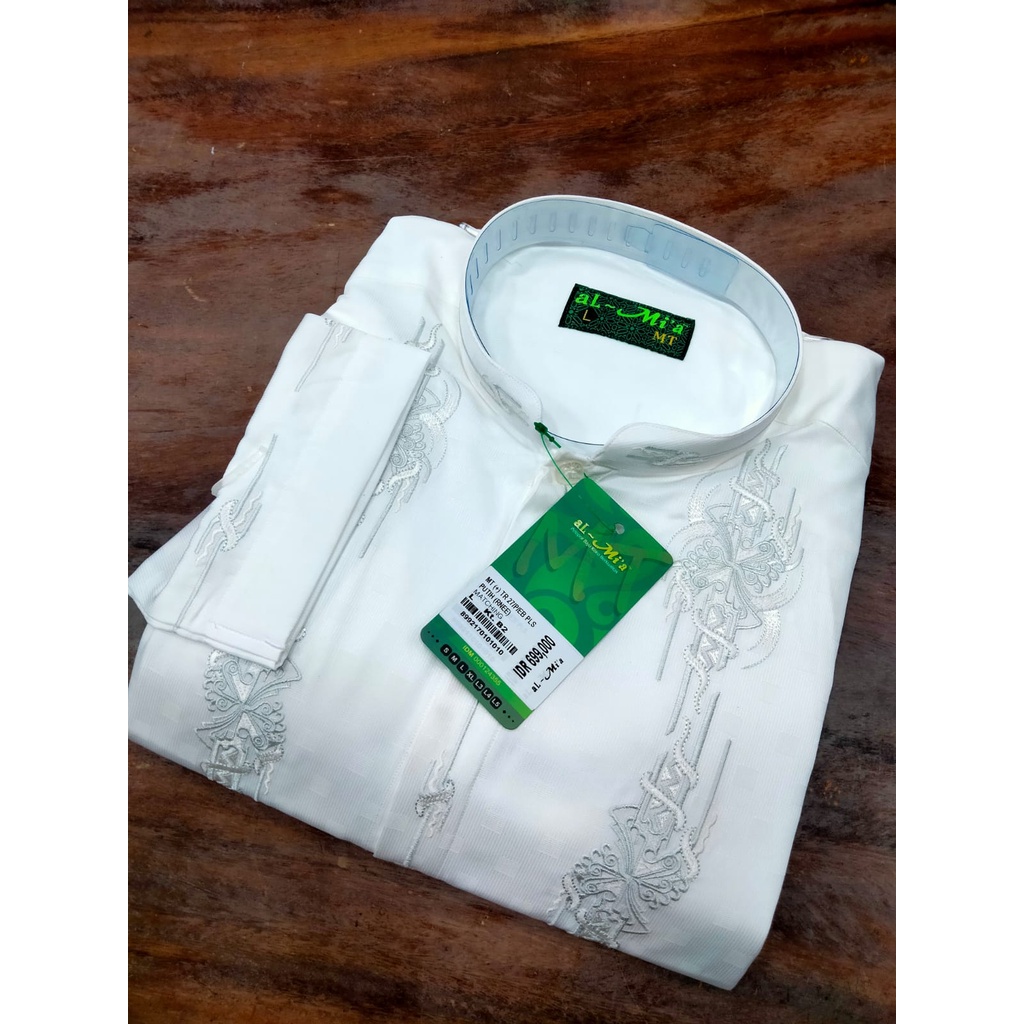 AL MI'A/busana muslim pria/koko lengan panjang/koko putih/koko motif bordir/koko keren