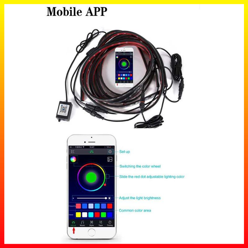 4PCS 90/120cm Bluetooth App Controller Smartphone Lampu Latar Strip LED Fleksibel Bawah Kolong Sasis Mobil Kendali Aplikasi Kontrol Musik Kontrol Suara Waterproof EJ's JIA4 - 7RLL2WBK