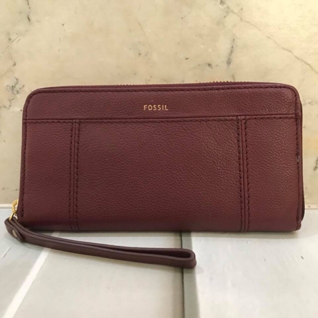 FOSSIL Jori zipped carbenet original authentic wallet dompet kulit leather genuine