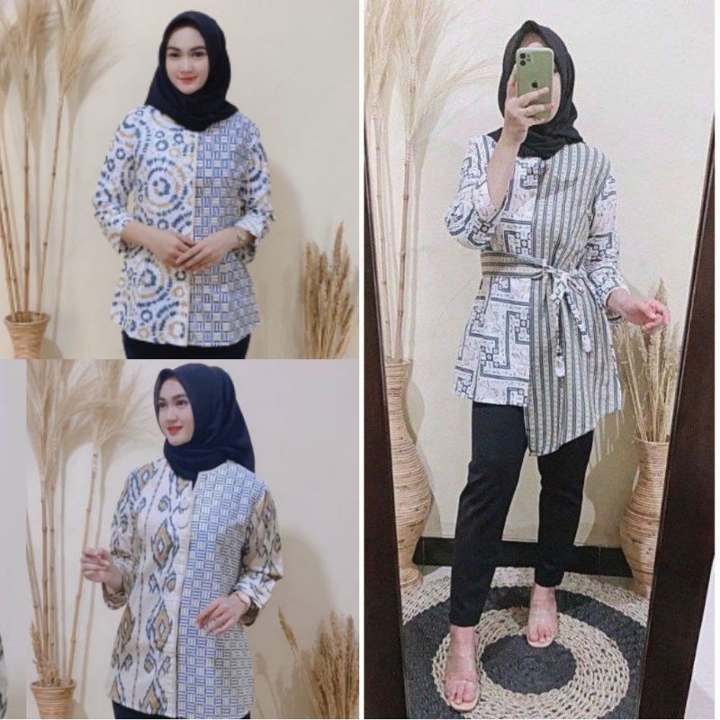 tey-17 Batik wanita ASJ SA HRB026 Kenongo Kemeja Tosca Pendek