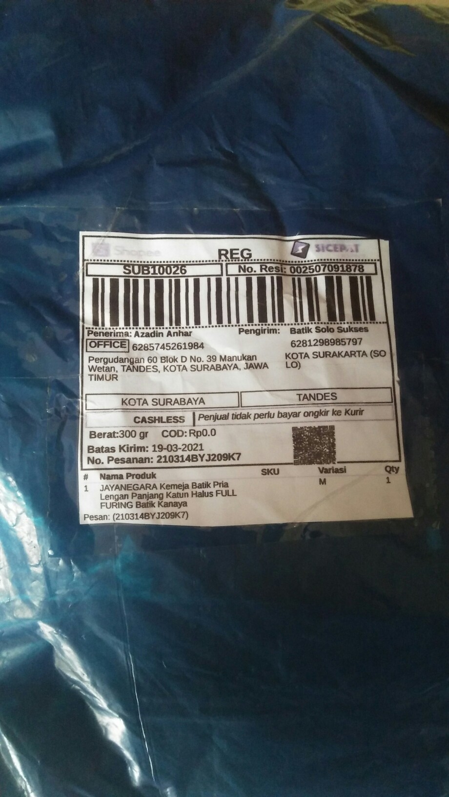 Jayanegara Kemeja Batik Pria Lengan Panjang Katun Halus Full Furing Batik Kanaya