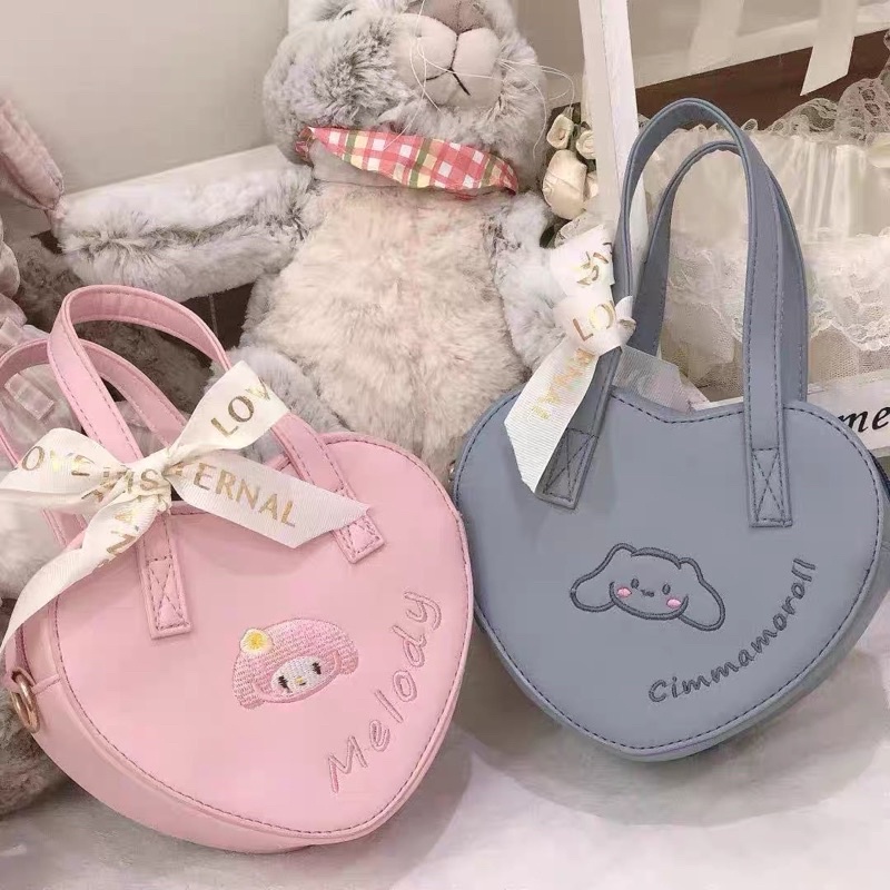 [ready stock] sanrio mini bag | tas kecil bentuk hati motif cinnamoroll my melody biru pink lucu aesthetic wanita gaya korea