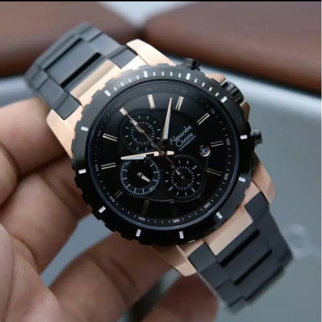 JAM TANGAN PRIA ALEXANDRE CRISTIE AC 6141 ROSEGOLD BLACK