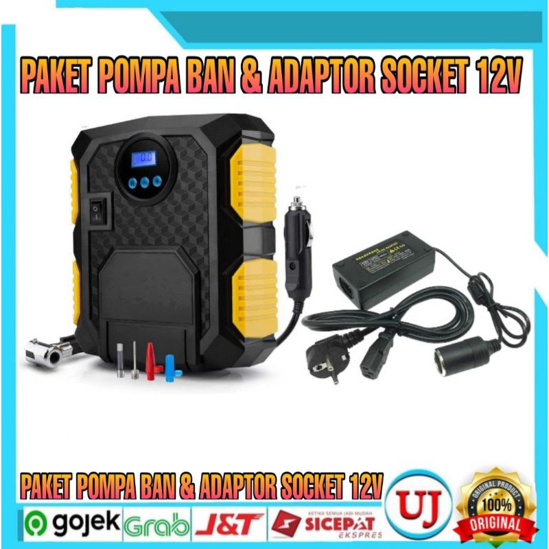 Paket Pompa Ban Inflator dengan Adapter Conventer Adaptor Socket 12V