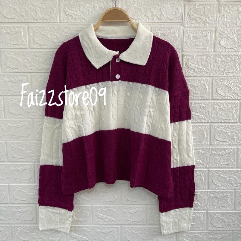 Rahmadhani Sweater kerah crop top knits cable wanita tebal