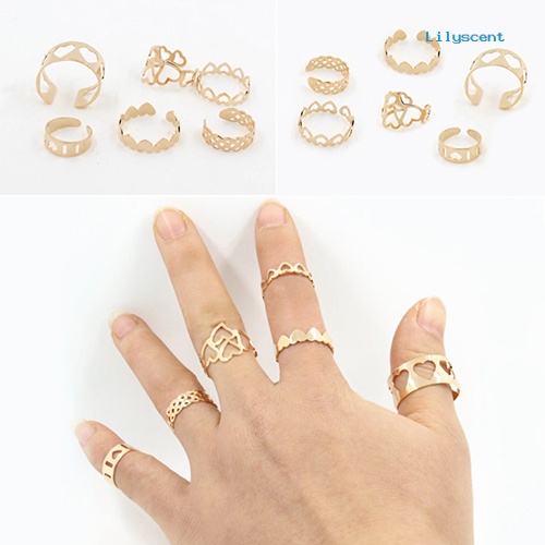 6pcs / Set Cincin Knuckle Midi Desain Hati Hollow Untuk Wanita