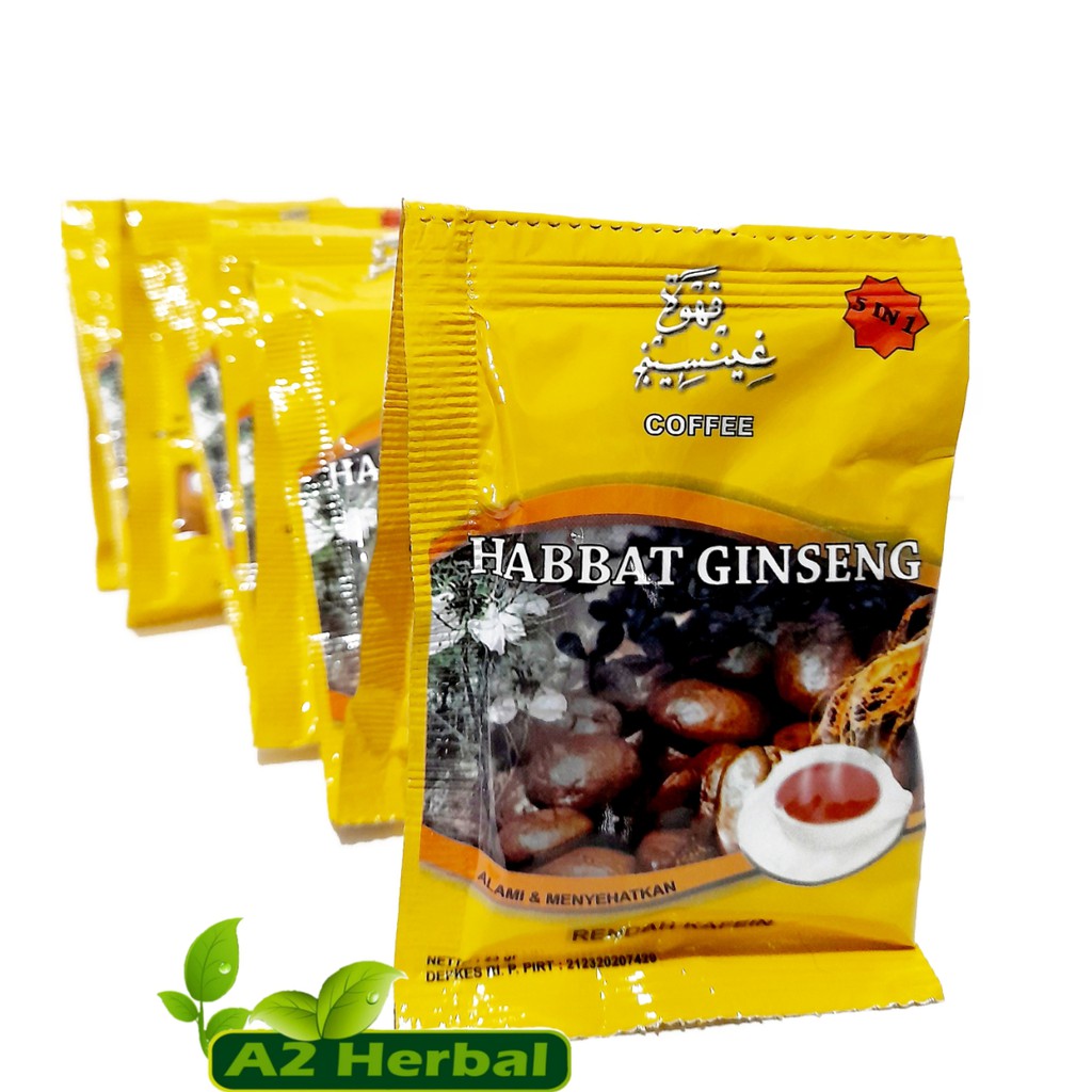 

Kopi 5 in 1 Habbat Gingseng Coffee El-iman per renceng isi 10sachet