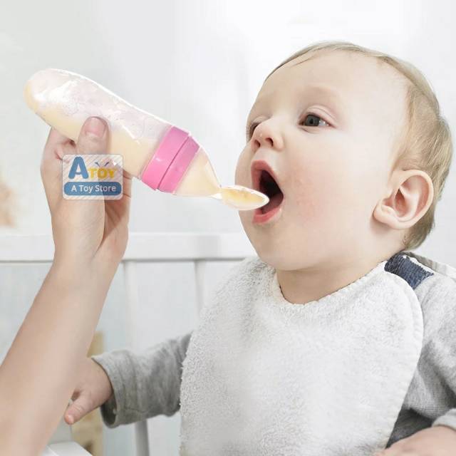 Sendok Makan Bayi Mpasi Botol Dot Silikon Baby Spoon Dispenser