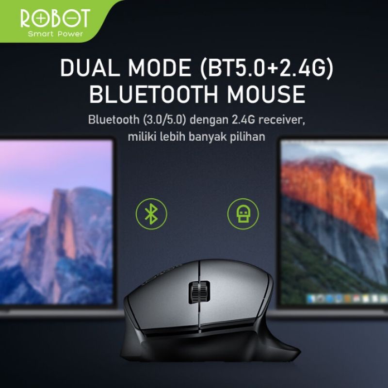 Mouse Bluetooth + Wireless ROBOT M350 Silent Klik 1600Dpi