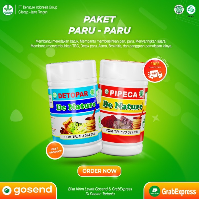 

DE NATURE Kapsul Pipeca Detopar Obat Paru-Paru TBC ISPA Batuk Menahun Herbal Asli