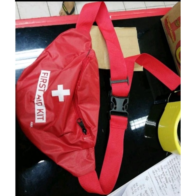 Tas Pinggang P3K First Aid Merah &amp; Hitam