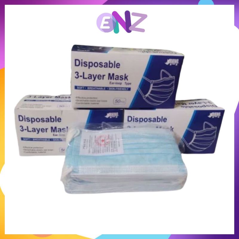 ENZ ® Masker Medis 3Ply Warna Biru Hitam Putih 3 Ply Earloop Mask Kemenkes 1005