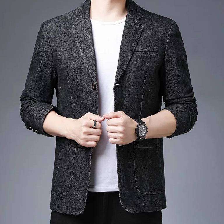 [O-ACI ☎] Blazer pria. Blazer Jas formal Jas bahan levis denim-kekinian