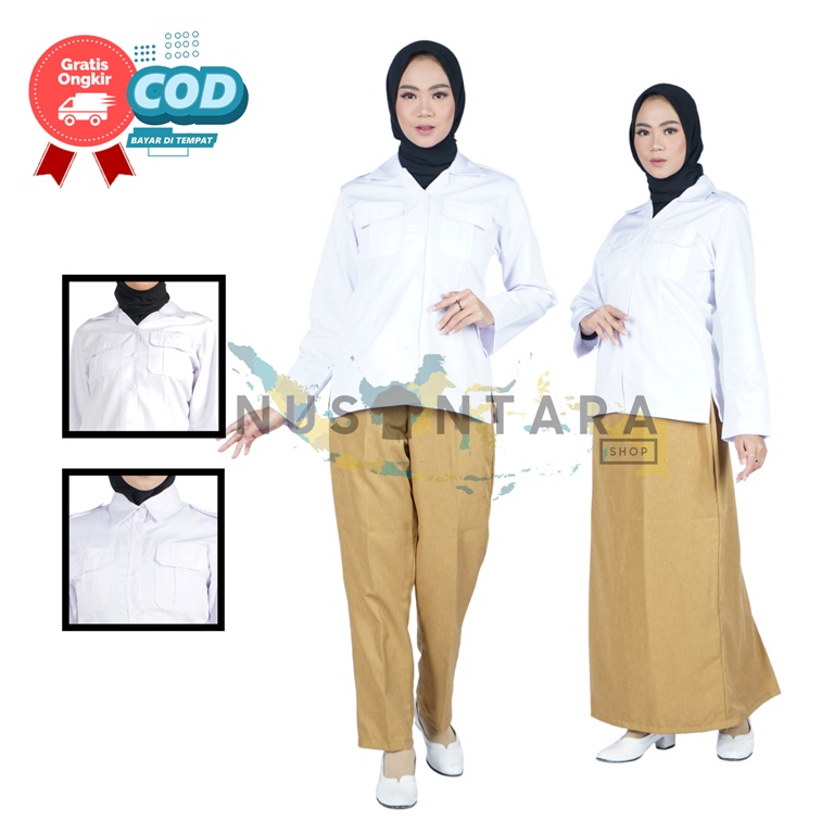 Seragam Pns Putih Wanita Setelan Kemeja Pdh ROK &amp; CELANA Khaky Pns Seragam Pns Wanita Baju Pemda Wanita Baju Putih Pns