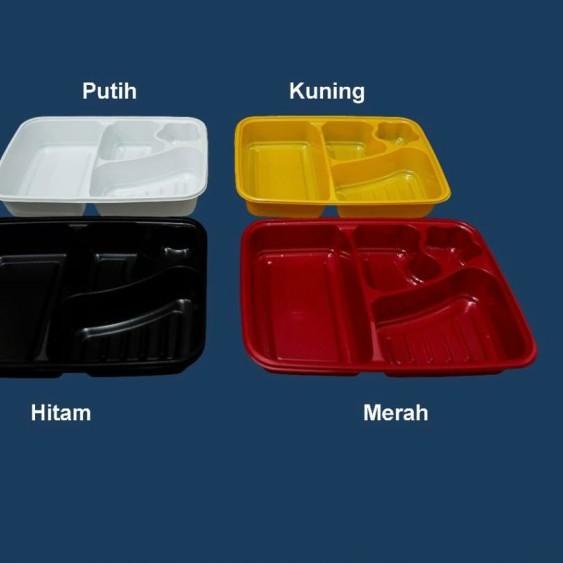 ✺ @50SET Mika Bento 4 Sekat HITAM MERAH PINK KUNING PUTIH / Tempat makan - Pink, Sekat4 ❃
