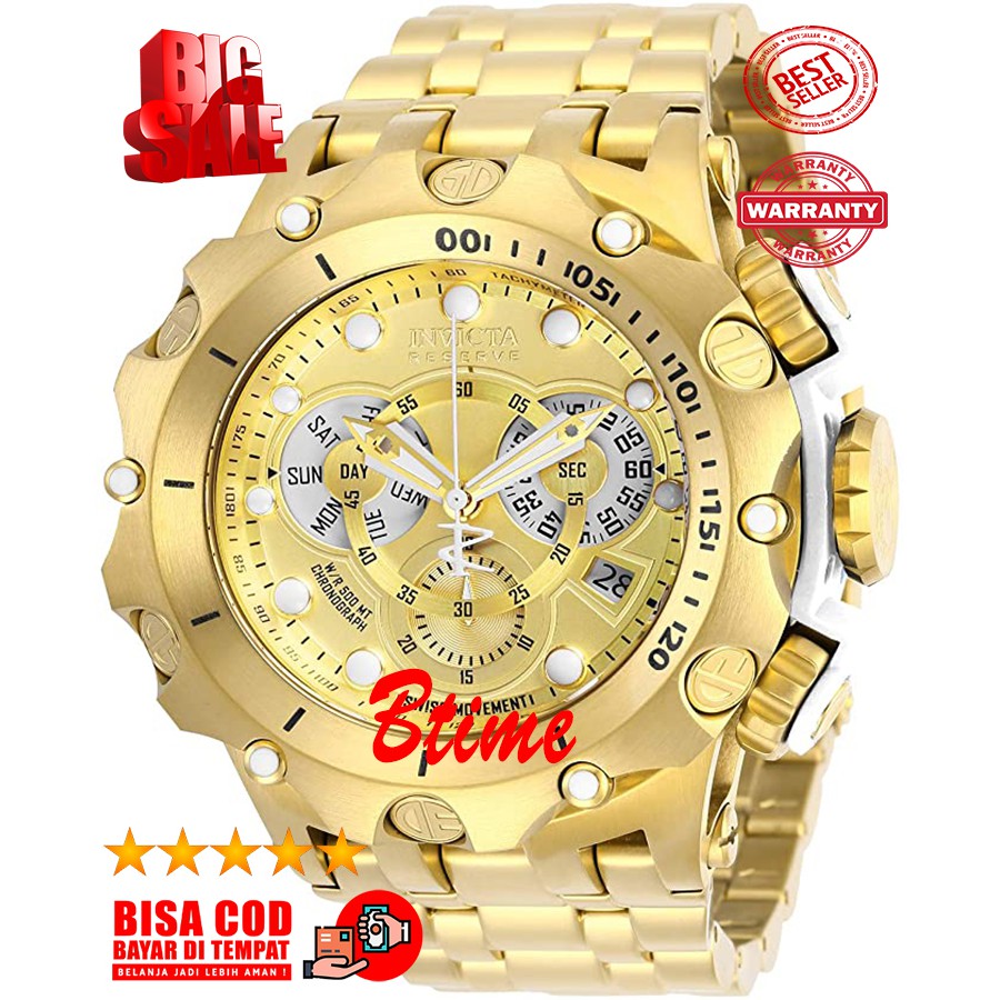 Big Sale Jam Tangan Invicta Reserve Venom Gold Dial Stainless Steel Strap Fullset Garansi
