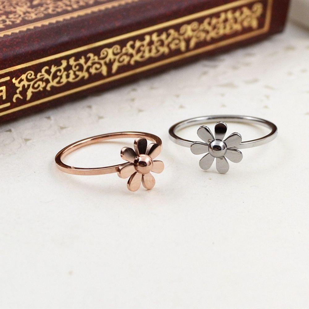 Preva Cincin Titanium Wanita Camellia Pernikahan Jari Telunjuk Ring Rose Gold