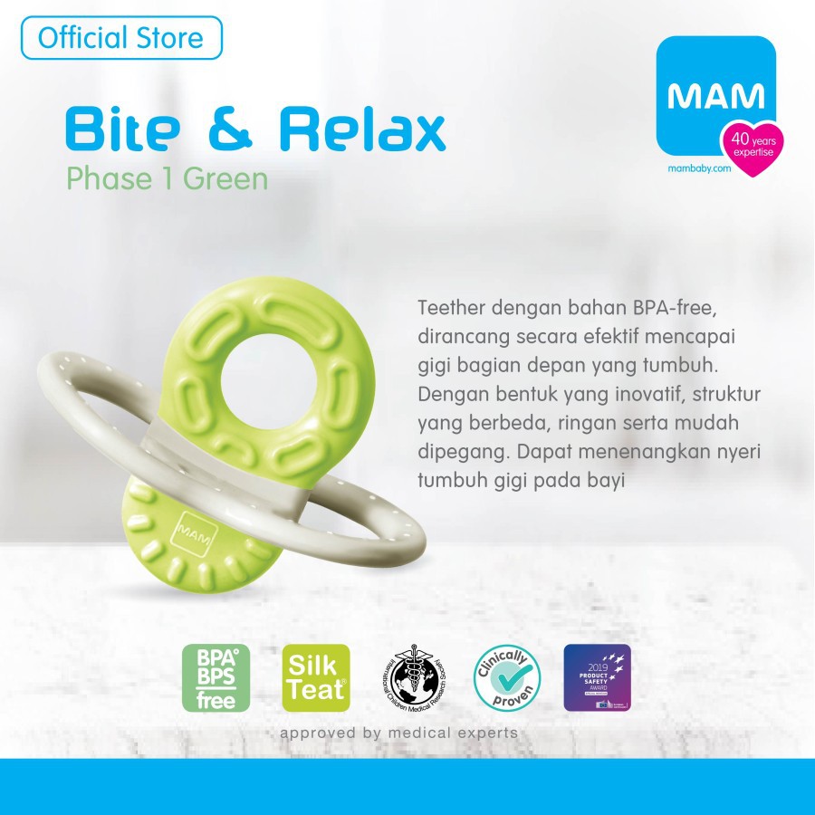 Mam Bite &amp; Relax Phase 1 (2m+) - Gigitan Bayi - Teether Gigitan Bayi