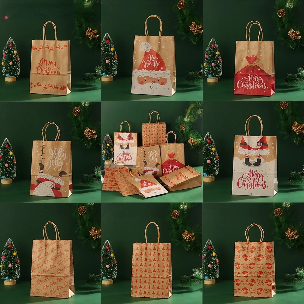 [ Christmas Series Kraft Paper Gift Bag Decoration for Home Bedroom New Year Xmas Wedding Party ]