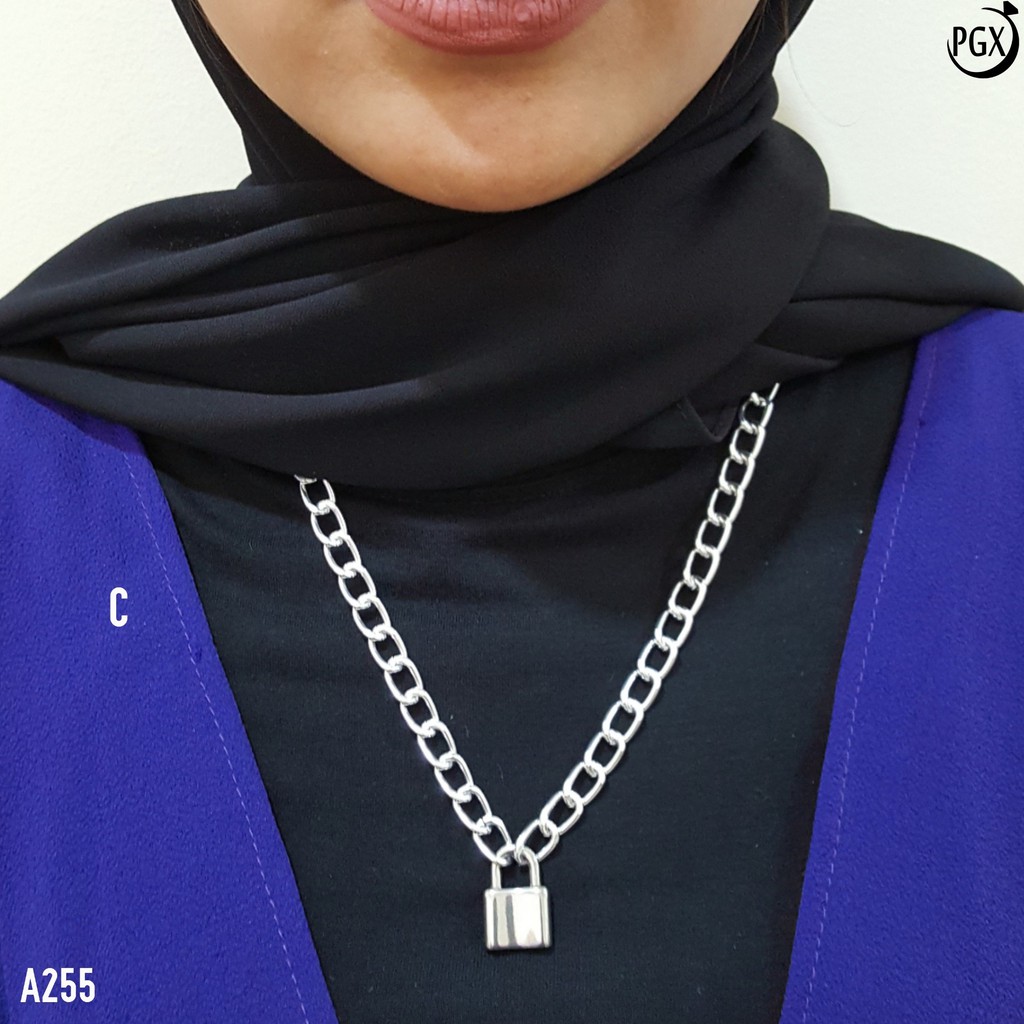 PGX Kalung Rantai Wanita Gembok Panjang Hijab Multilayer - A255