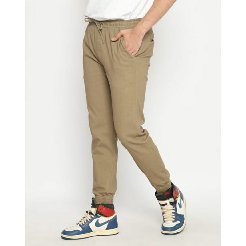 celana jogger pria polos slimfit premium warna mocca joger pants pria