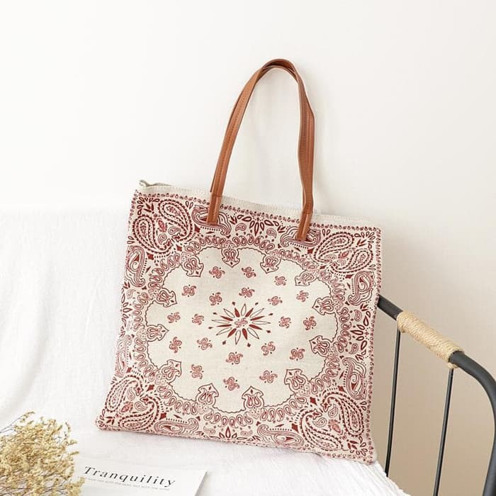 Tas Selempang Wanita Tote Bag Motif Bohemian - Bohemian Tote bag - Hitam
