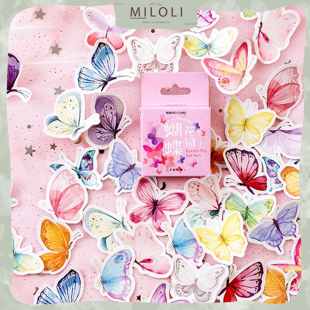 

[MILOLI] 46 Pcs BUTTERFLY Deco Sticker DIY Scrapbook Stiker Lucu Kotak - B0070