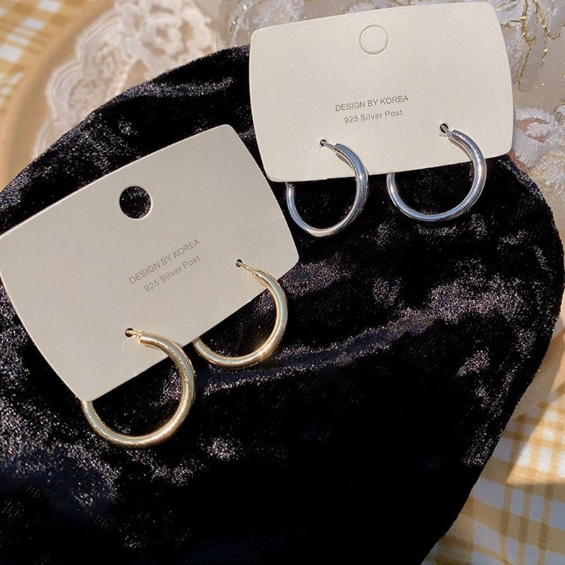 Anting Sterling Silver S925 Bentuk Lingkaran Kecil Warna Emas Gaya Jepang Korea