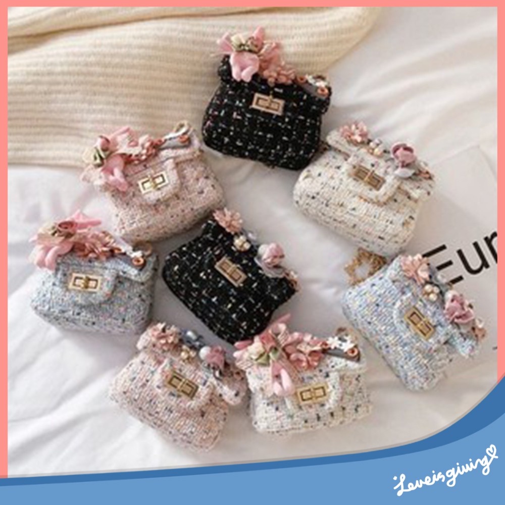 Kids Girls putri Cute Cotton Linen Small Square Handbag Child Sling Bag/Tas Dompet Mini Tali Kepala