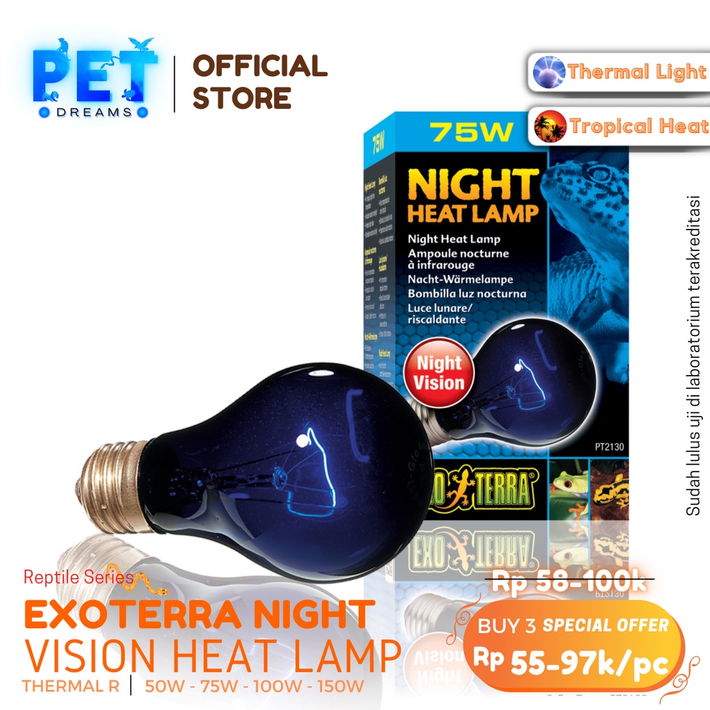 PROMO EXOTERRA NIGHT HEAT LAMP LAMPU PENGHANGAT MALAM REPTIL REPTILE TORTO KURA SULCATA KADAL