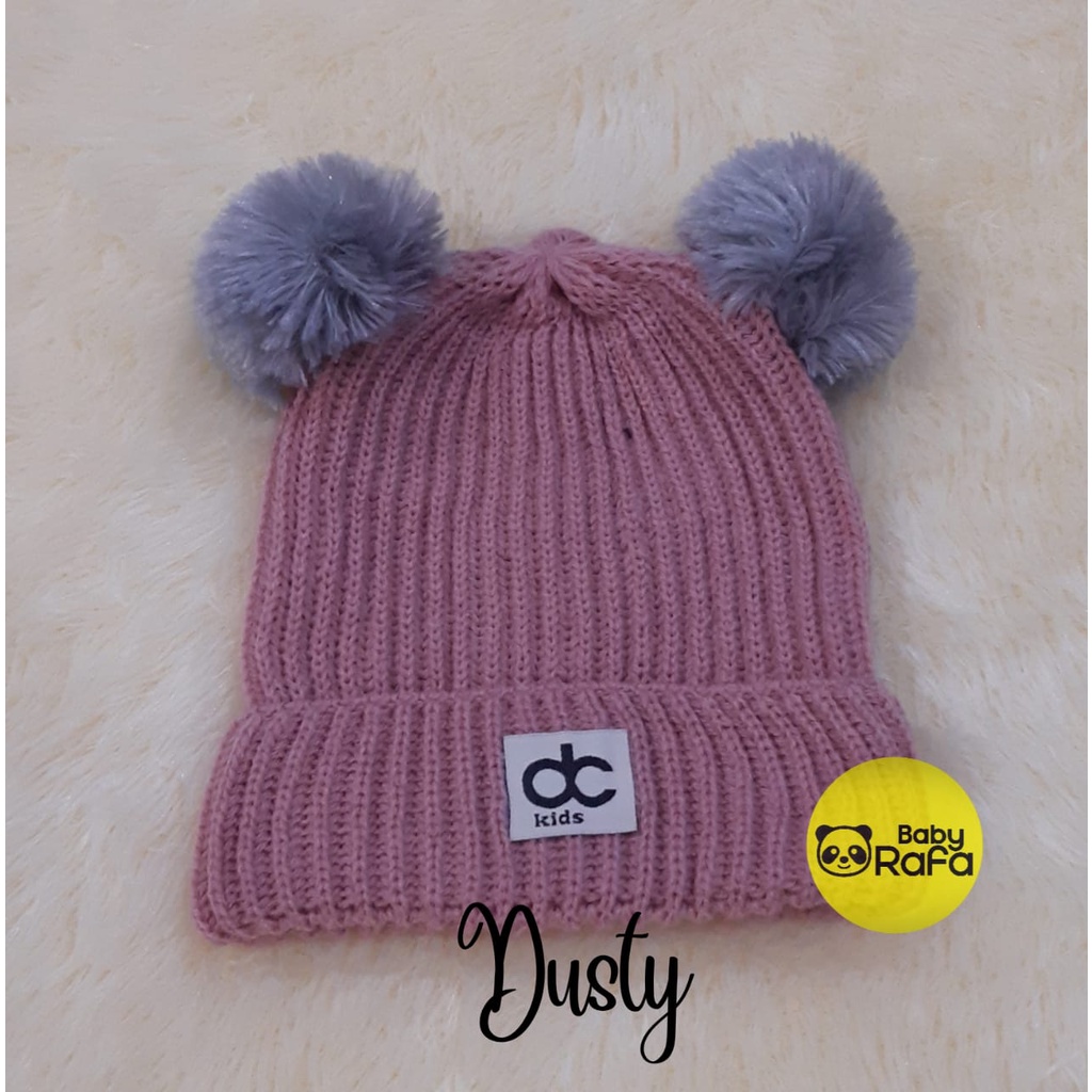 Topi Rajut Kupluk Bayi Pom Pom Premium / Topi Bayi Pom Pom Anak Laki - Laki Perempuan / Kupluk Baby Pompom DC Kids