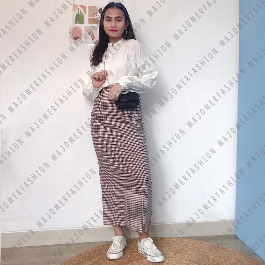 MAJOMER ® | ISHAK TARTAN LONG SKIRT - ROK PANJANG SEMI SPAN-RKJ-20 D