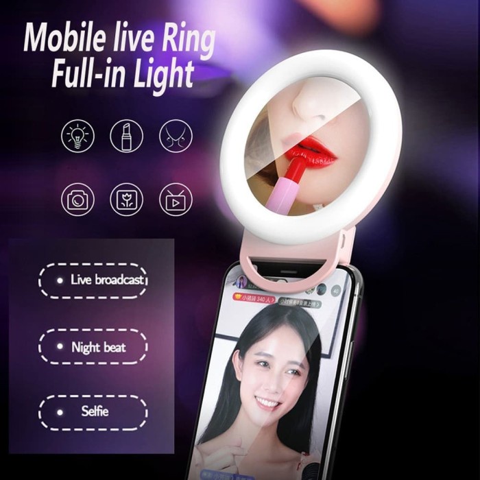 Ring light Portable HR-20 Makeup kaca Mirror Clip Fill Light SELFIE