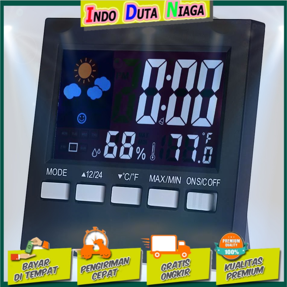 Jam Alarm LED Thermometer Hygrometer Forecast Weather Station - 2159T