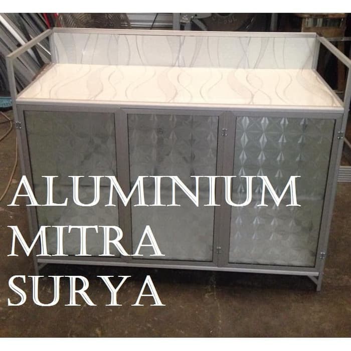 Meja Kompor Rak Dapur Piring Aluminium Kaca 3 Pintu Keramik Motif Anti Karat Murah Kitchen Set