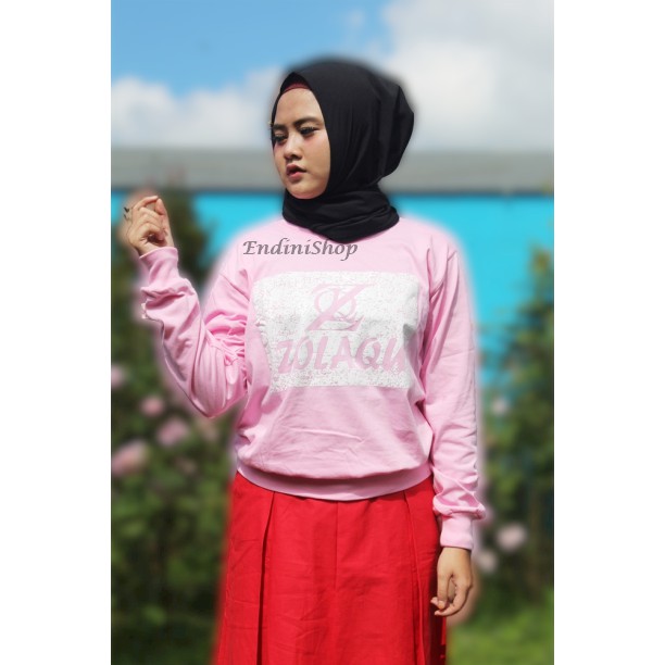 Kaos Zolaqu Terbaru Warna Baby Pink Atasan Wanita Kaos Lengan Panjang Trendy