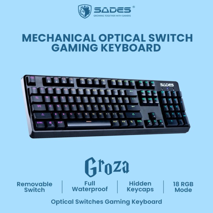 Gaming Keyboard Sades Groza Mechanical Optical Switch Gaming Keyboard