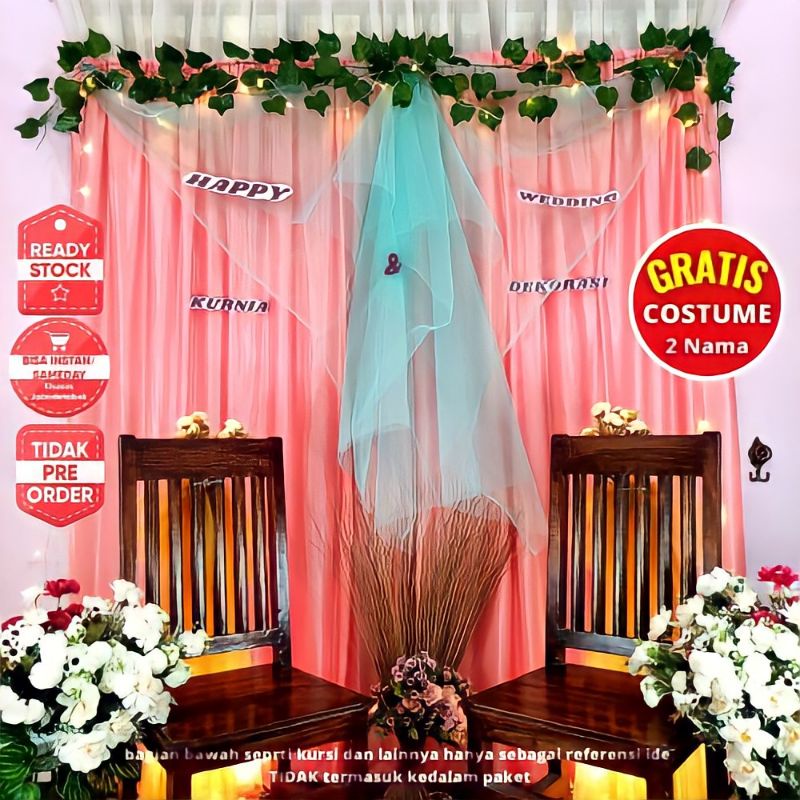 Dekor Dekorasi Backdrop PhotoBooth Kain Hiasan Lamaran Tunangan Akad Nikah Aqiqah Ulang 1 Paket 01