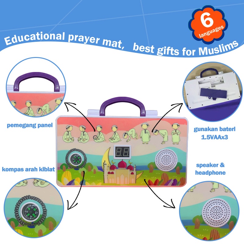 SMART SAJADAH ANAK TRAVEL PREMIUM Edukasi Belajar Sholat Ngaji Prayer Mat Mekah Hadiah Anak-3