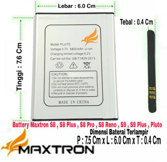 Baterai Battery Batre  Original Maxtron S9 Rainbow , S9+ , S9 PLUTO , S9 Plus