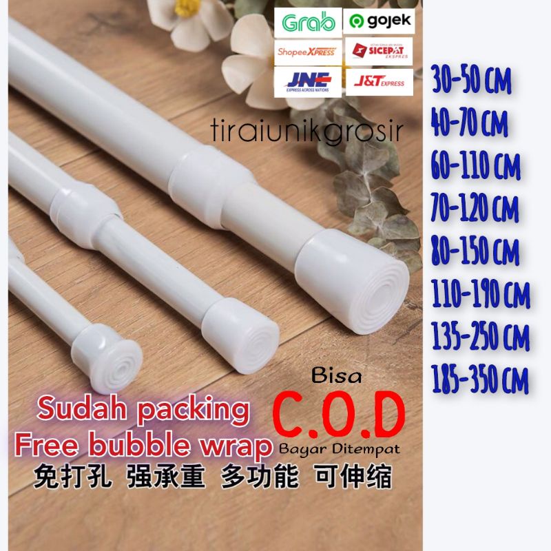 TIANG BATANG BESI TELESKOPIK FLEKSIBEL GORDEN TIRAI KAMAR MANDI KOLONG DAPUR