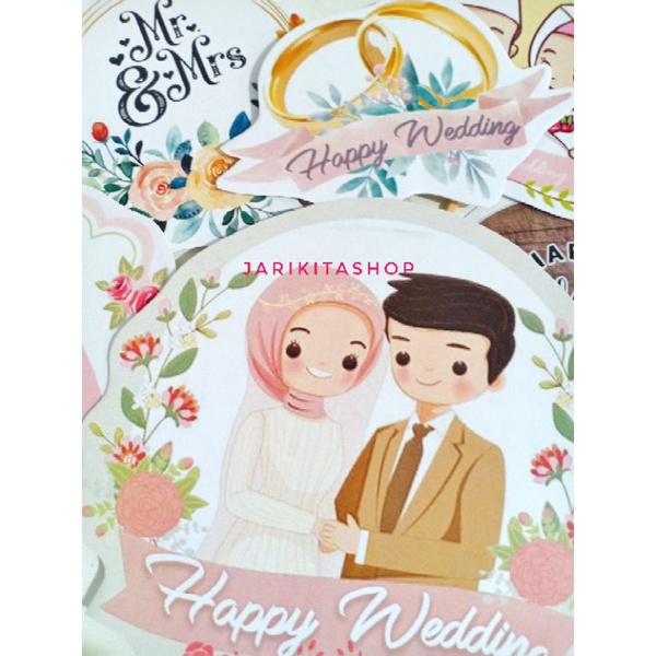 CAKE TOPPER HAPPY WEDDING MUSLIMAH HIJABER SAMAWA JILBAB HIASAN TUSUKAN KUE DEKORASI TART PROPERTI F