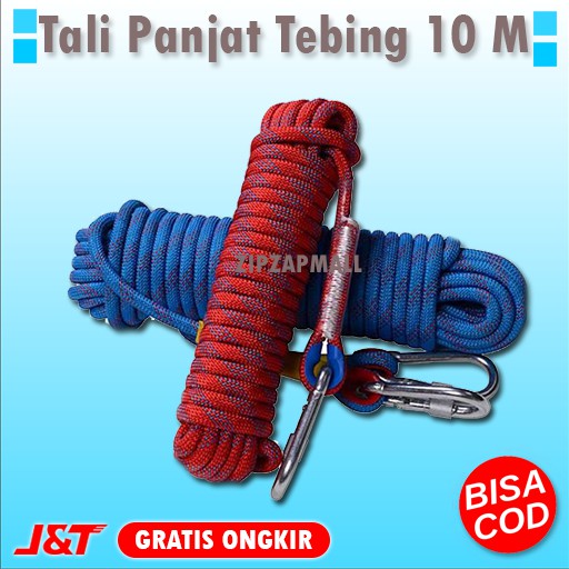 Tali Paracord 10mm Tali Panjat Tebing 10 M Carabiner Bonus 2 x Steel Buckle Murah Original