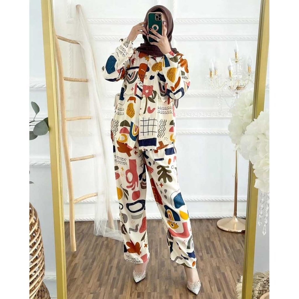 One set Rayon Premium Setelan Piyama Motif Terbaru-Monna Set