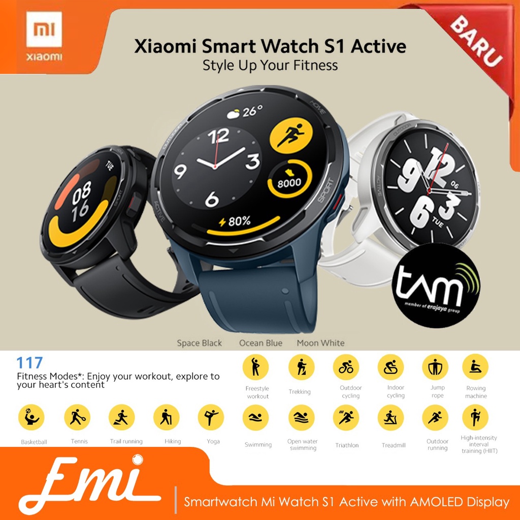 Smartwatch jam tangan Mi Watch S1 Active with AMOLED Display Garansi Resmi