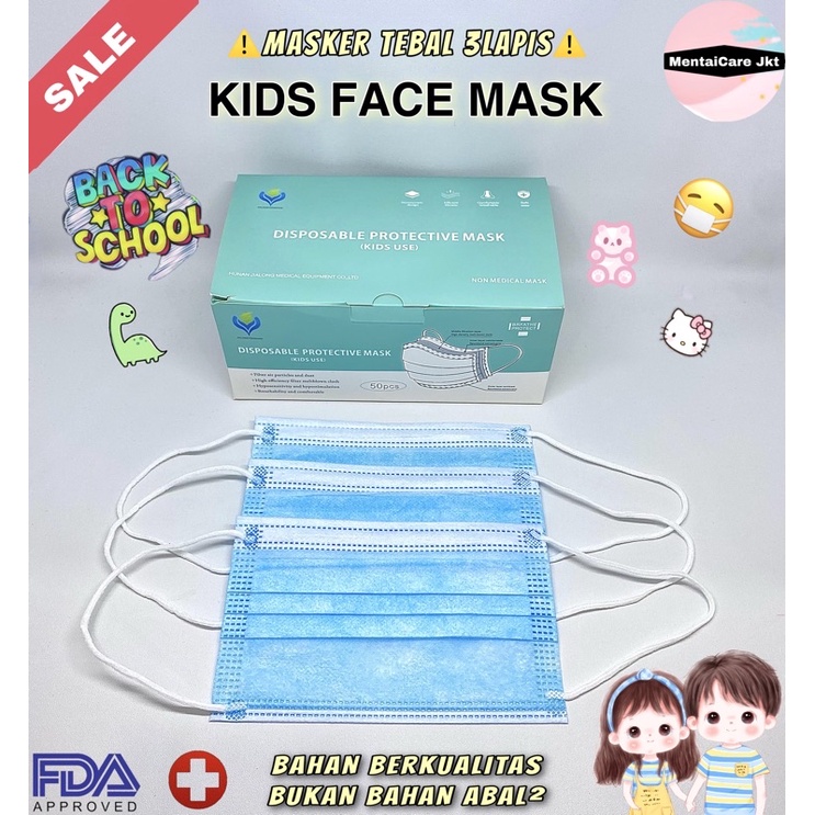 Masker Anak Premium 3ply TEBAL Earloop Kids Disposable Protective Mask 3 ply